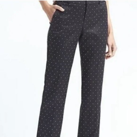 Banana Republic Logan Pant Medium Black White Polka Dot Rayon Viscose - Picture 1 of 5